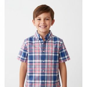 Goodfellow  Boys Button Up Blue Plaid Short Sleeve Shirt Size Small